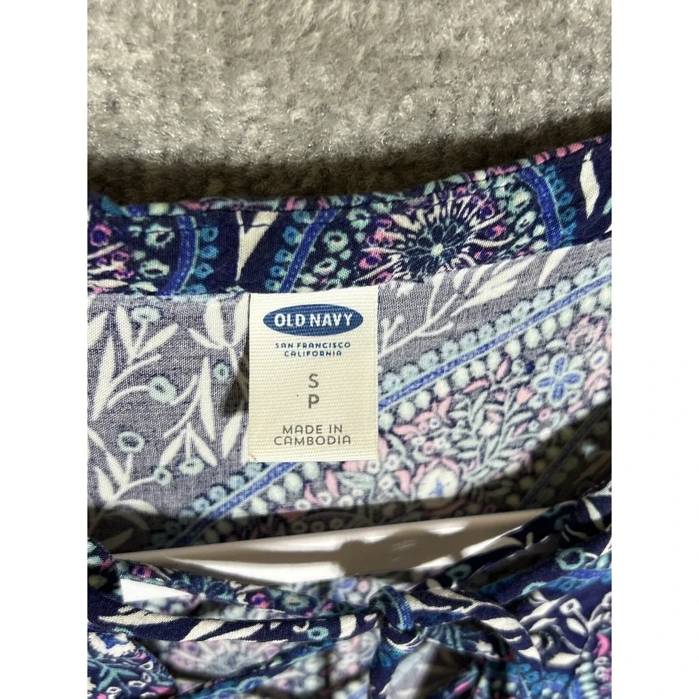 Old Navy Shift Dress Womens Size S Blue Paisley Lace Up Neckline Short Sleeve